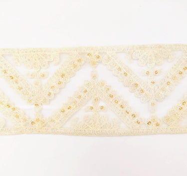 White Soft Net Lace Trim With Floral Embroidery And Gold Sequins, Sequinned Trim, Wedding Trim Bridal Trim